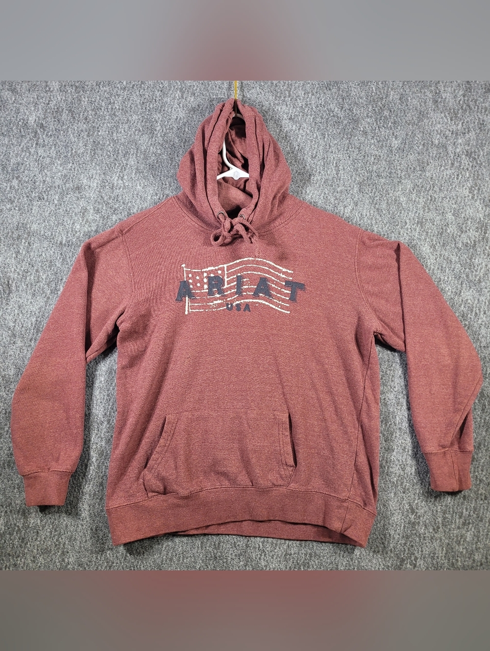Ariat REAL Women's Hoodie S Heather Burgundy USA Flag Graphic Fleece Sweatshirt